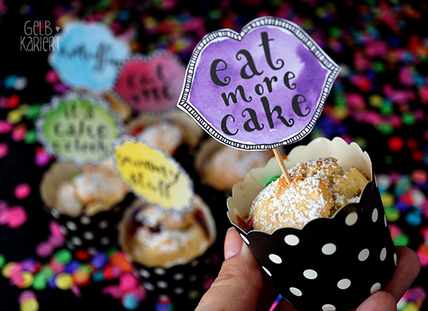 Muffin Topper | Free Printable | Freebie | Kuchen | Lettering Happy Birthday | Bloggeburtstag | Muffin Dekoration | Muffins dekorieren | Handlettering | Watercolor | Aquarell | Gelbkariert Blog