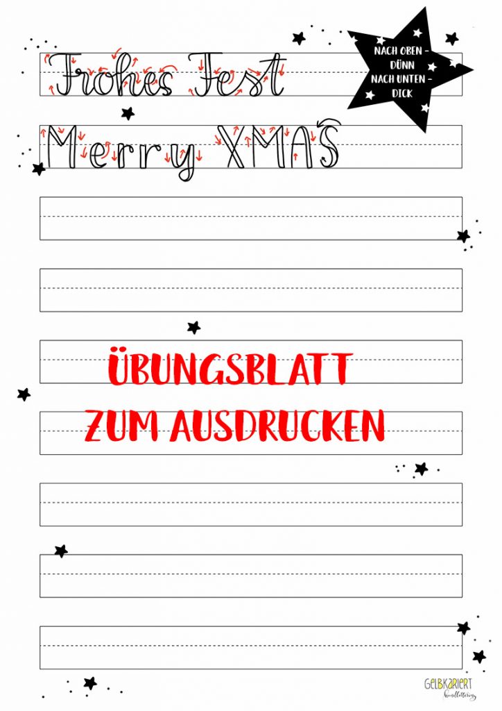 Weihnachtskarten mit Handlettering im Faux Calligraphy Stil gestalten für Anfänger, Gelbkariert