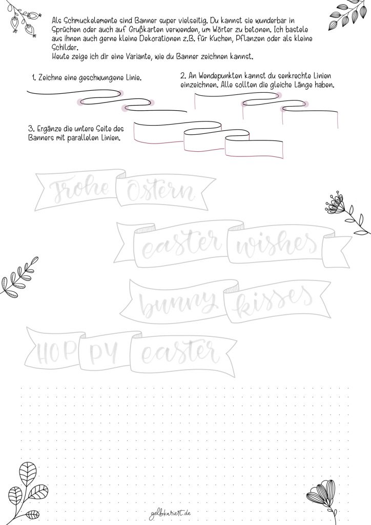 Kreative Auszeit, Handlettering Übungen und Ausmalbilder zum Download und Ausdrucken, Handlettering für Anfänger, Lettering Printables, kostenlose Handlettering Übungen, Banner malen, Gelbkariert