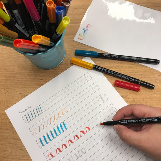 Basisstriche Brushlettering, Gelbkariert Workshops, Kunstpark Herne, Lyra Brush Pens
