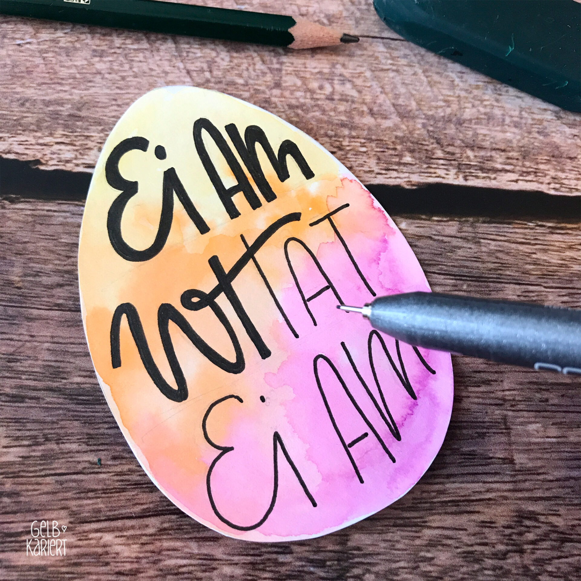 Handlettering Osterkarten Gelbkariert
