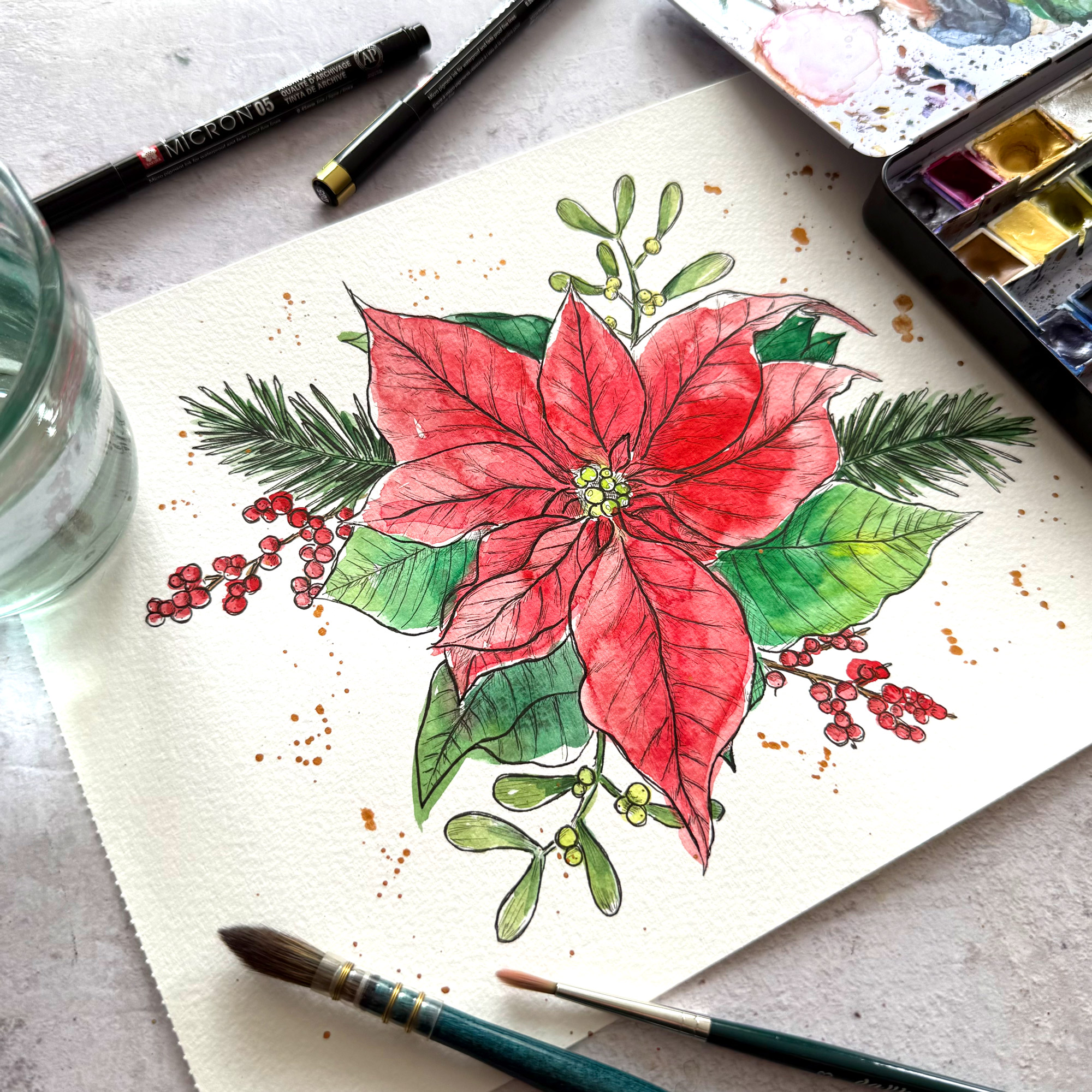 Floral Illustration Weihnachtsstern Handlettering Osterkarten;Handlettering Ostern; basteln für Ostern; Lettering für Anfänger; Handlettering Anleitung; Lettern für Anfänger; Handlettering Vorlage; Falsche Kalligrafie; Faux Calligraphy lernen; Aquarellieren mit Brush Pens; Gelbkariert