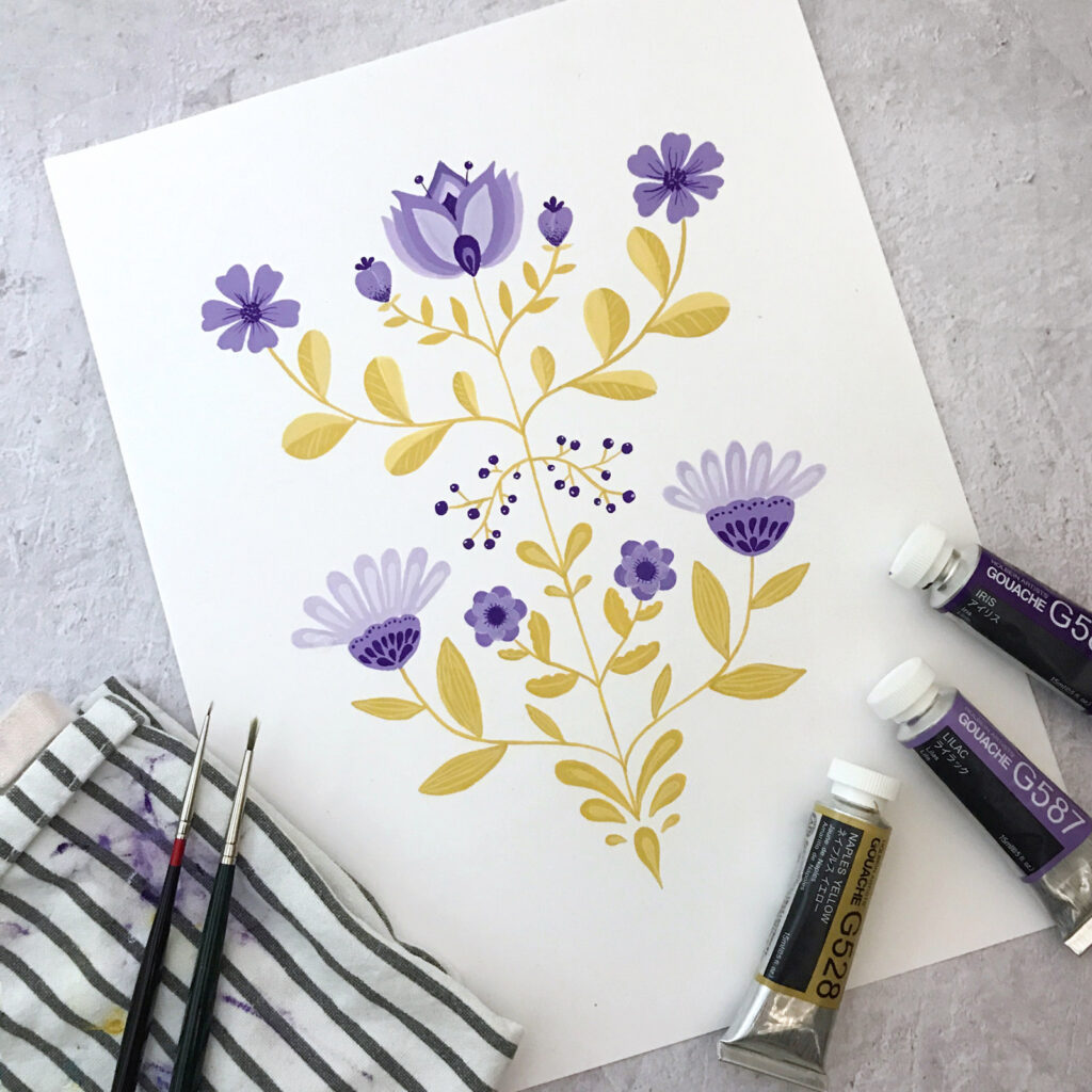 Gouache Workshop, Malen mit Gouache, Folk Art Workshops Herne, Kunstpark Herne, Gelbkariert
