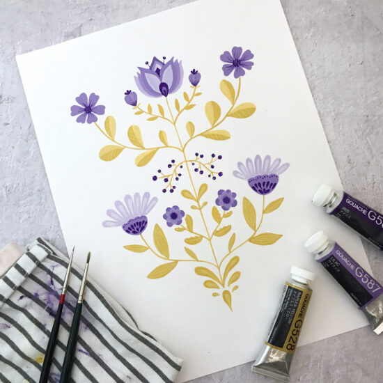Gouache Workshop, Malen mit Gouache, Folk Art Workshops Herne, Kunstpark Herne, Gelbkariert