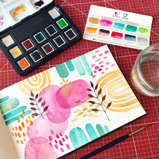 Relaxing abstrakt Watercolor, Watercolor Workshop im Kunstpark Herne, Watercolor Workshop Ruhrgebiet, Aquarell Workshop für Anfänger, Blumen und Sukkulenten Watercolor, Gelbkariert